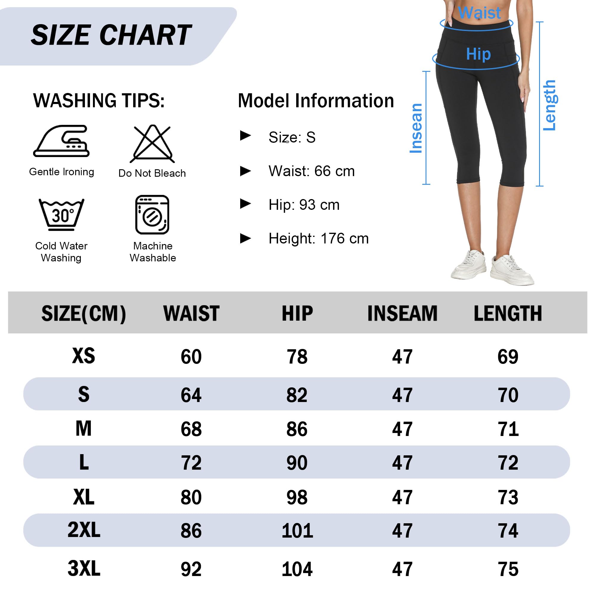 adorence Sport Leggings Damen 3/4, Capri Leggings Damen mit 5 Taschen, Blickdicht Sporthose High Waist Yogahose Laufhose Fitnesshose -Schwarz,S 6