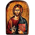 Handmade Handcarved Wooden Greek Orthodox Wood Icon of Jesus Christ /Mp2_5
