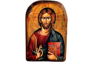 Handmade Handcarved Wooden Greek Orthodox Wood Icon of Jesus Christ /Mp2_5
