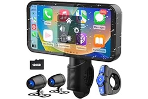 Weuaste 6.25 inch Motorcycle Dash Cam Waterproof Touchscreen, Portable Motorcycle Carplay/Android Auto GPS Navigation for Motorbike, Motorcycle Camera, Motorcycle GPS, Siri, Google Assistant, TF-128G