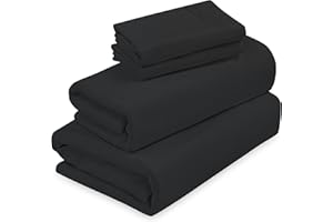 ROYALE LINENS - 3 Piece Twin XL Bed Sheet - Soft Brushed Microfiber 1800 Bedding Set - 1 Fitted Sheet, 1 Flat Sheet, 1 Pillow Case - Wrinkle & Fade Resistant Twin XL Size Sheet Set (Twin XL, Black)
