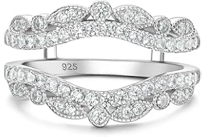 Wuziwen Vintage Wedding Bands for Women Curved Ring Enhancer for Engagement Rings Guard Wrap Stackable 925 Sterling Silver Cubic Zirconia