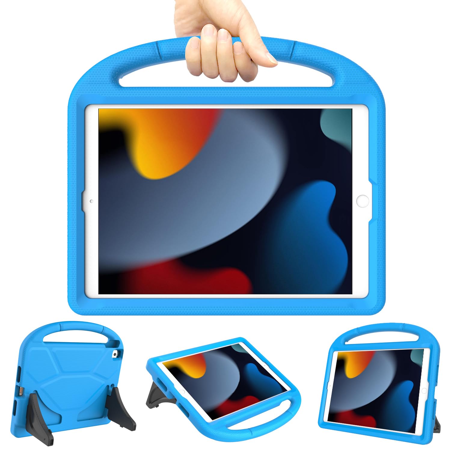 TrendGate Case for iPad 10.2 Inch 2021/2020/2019 (9th/8th/7th Generation) - Lightweight Shockproof Kids Cover with Handle Kickstand - Blue