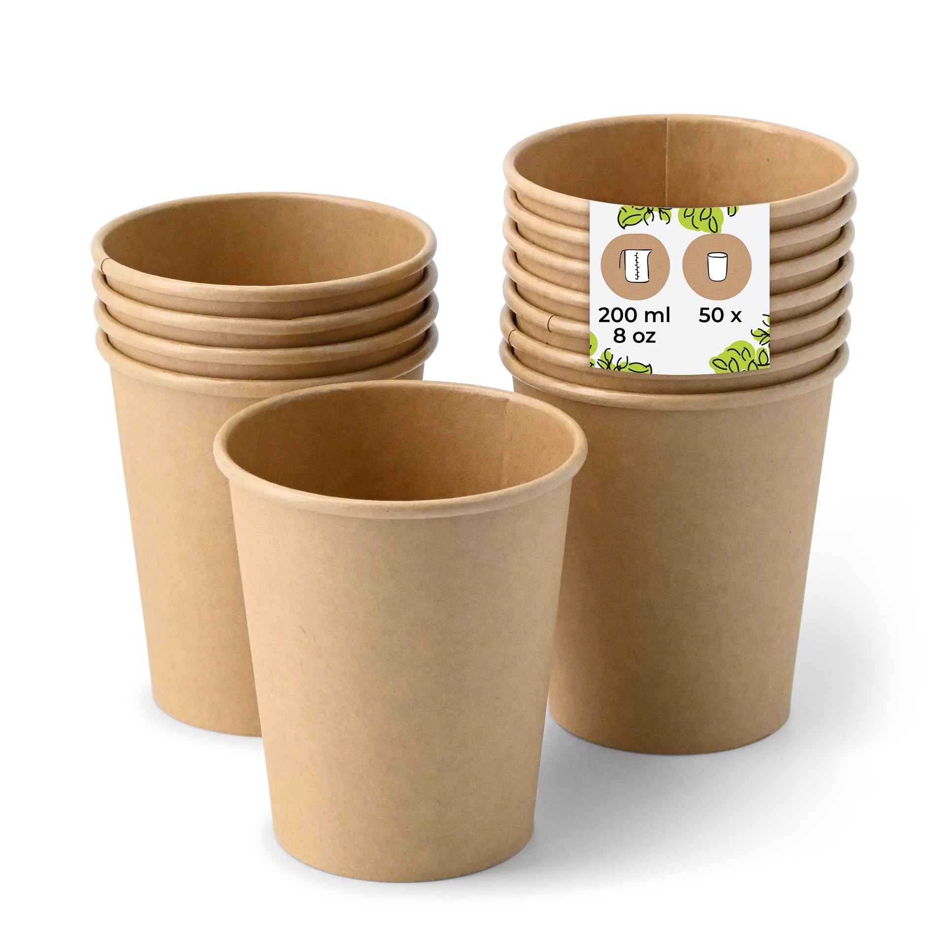 BIOZOYG 50x Disposable Coffee Cups 200 ml / 8 oz, Ø 80 mm Brown - Paper Cups for hot Drinks Plastic-Free - Coffee Cups Disposable