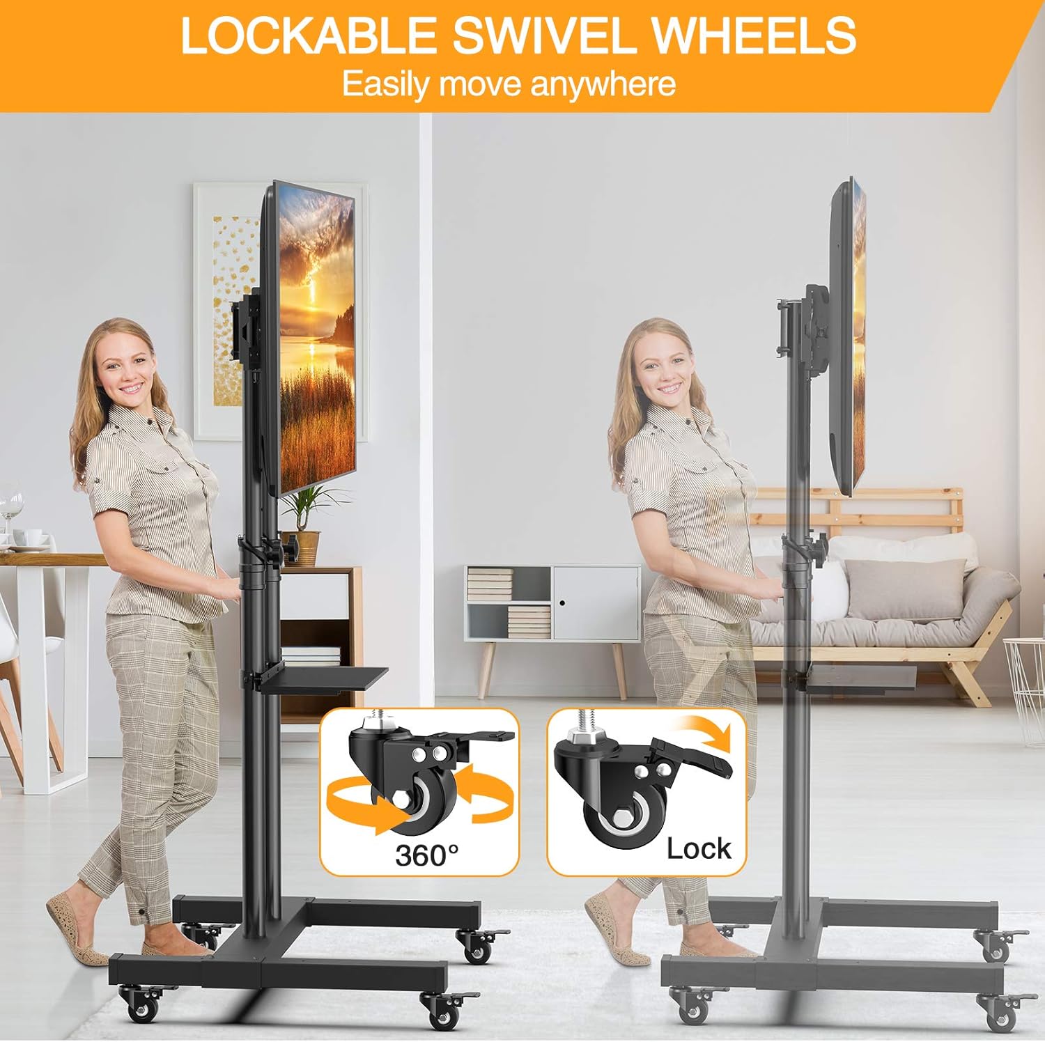 Mobile TV Stand with Wheels for 32-60 Inch LED Flat/Curved Panel Screen TVs Tilting TV Cart Height Adjustable Max VESA 600×400mm Rolling Floor Trolley Stand w/Shelf Supports TV up to 99lbs - PGTVMC03: Electronics