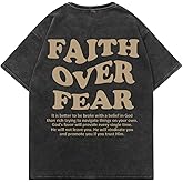 QJQ Men's Letter Graphic Tees Short Sleeve Crewneck T Shirts Faith Over Fear Baggy Streetwear Tops