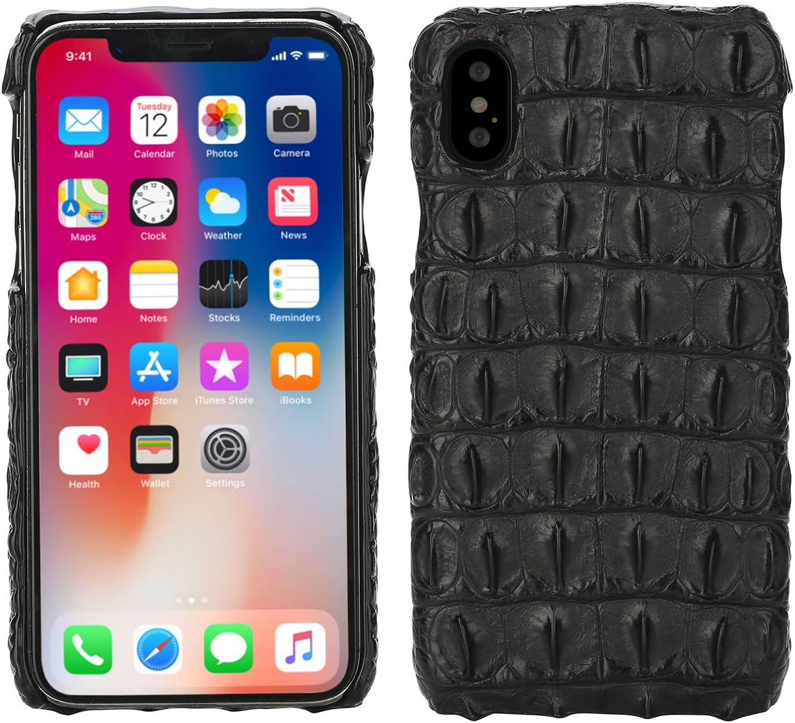 Crocodile Cover for iPhone X (5,8)" Black Luxury Trop Saint Case Hand Made from Genuine Crocodile Skin - Tail