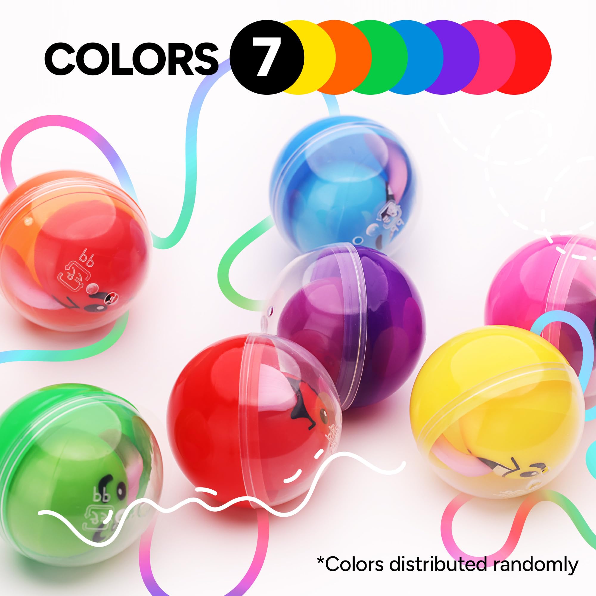 Entervending Empty Clear-Colored Round Capsules 2 inch 50 pcs Bulk 7 Colors Capsule for Toy Gumball Machines Plastic Containers Surprise for Kids Party Favor Prize
