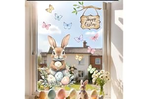 Large Static Cling Window Compatible for, Mirrors, Glass Doors - Easter Bunny, Chicks, Eggs & Butterflies Spring Decals