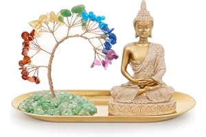 INNOLITES 7 Chakra Crystal Tree and Buddha Statue Set, Yoga Meditation Decor, Money Tree and Buda Statues for Home Living Room Office Shelf Decoration Wealth and Luck