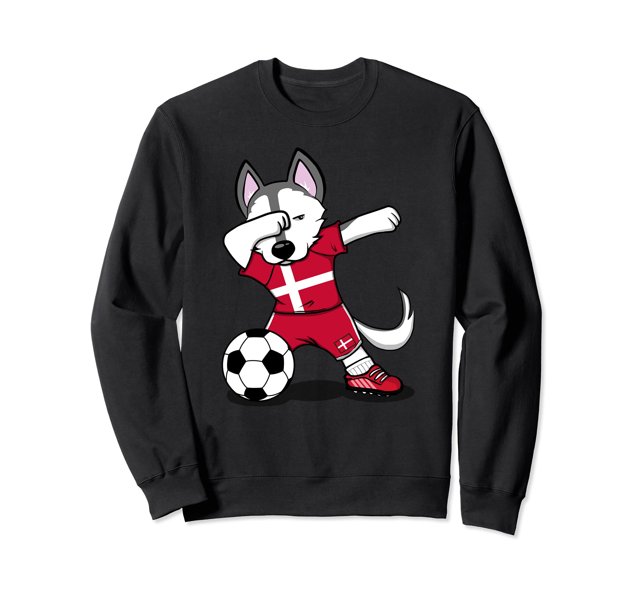 Funny Dabbing Husky Dog Denmark Football Danish Flag Soccer Sweatshirt