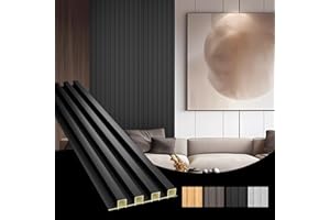 OUZUGIE WPC Acoustic Slat Wall Paneling, 8-Pack 96 x 6 Inches 3D Wall Panels for Interior Wall Decor,Living Room,TV Background,Study Room,Office Spaces,Bedroom,High Grille (Black)