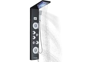 ALENARTWATER AlenArt Shower Panel Tower System Rainfall Waterfall Shower Head with Body Jets Stainless Steel Rain Massage System 5-Function High Pressure Shower Panel Tower System,HFT8029