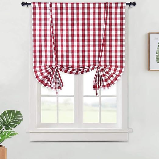 Amazon Com Haperlare Red Tie Up Curtains For Windows Buffalo