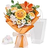 Faylifeway Crochet Flower Bouquet, Handmade Knitted Flowers,Orange Crochet Sunflower Bouquet for Lover Birthday, Anniversary, Wedding, Homecoming Gifts(Include Card)