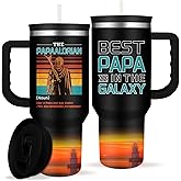 ComfyDwel Cool Papa Tumbler with Handle Cool Gifts for Papas Best Papa in the Galaxy 40oz Insulated Coffee Tumbler with Straw and Lid Christmas Father's Day Present for Papas from Grandkids