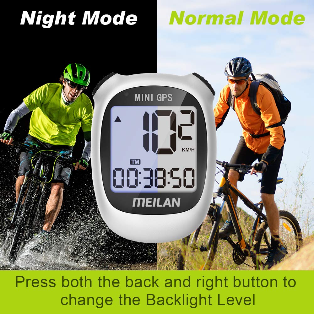 MEILAN M3 Mini GPS Bike Computer, Wireless Bike Odometer and Speedometer Bicycle Computer Waterproof Cycling Computer with LCD Backlight Display (White and Black)