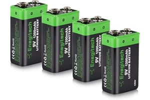 Enegitech 9V Lithium Battery, 9 Volt Lithium Battery 1200mAh for Smoke Detector, Fire Alarm, Keyless Entry Door Lock, Multimeter, Metal Detector Non-Rechargeable 4 Pack