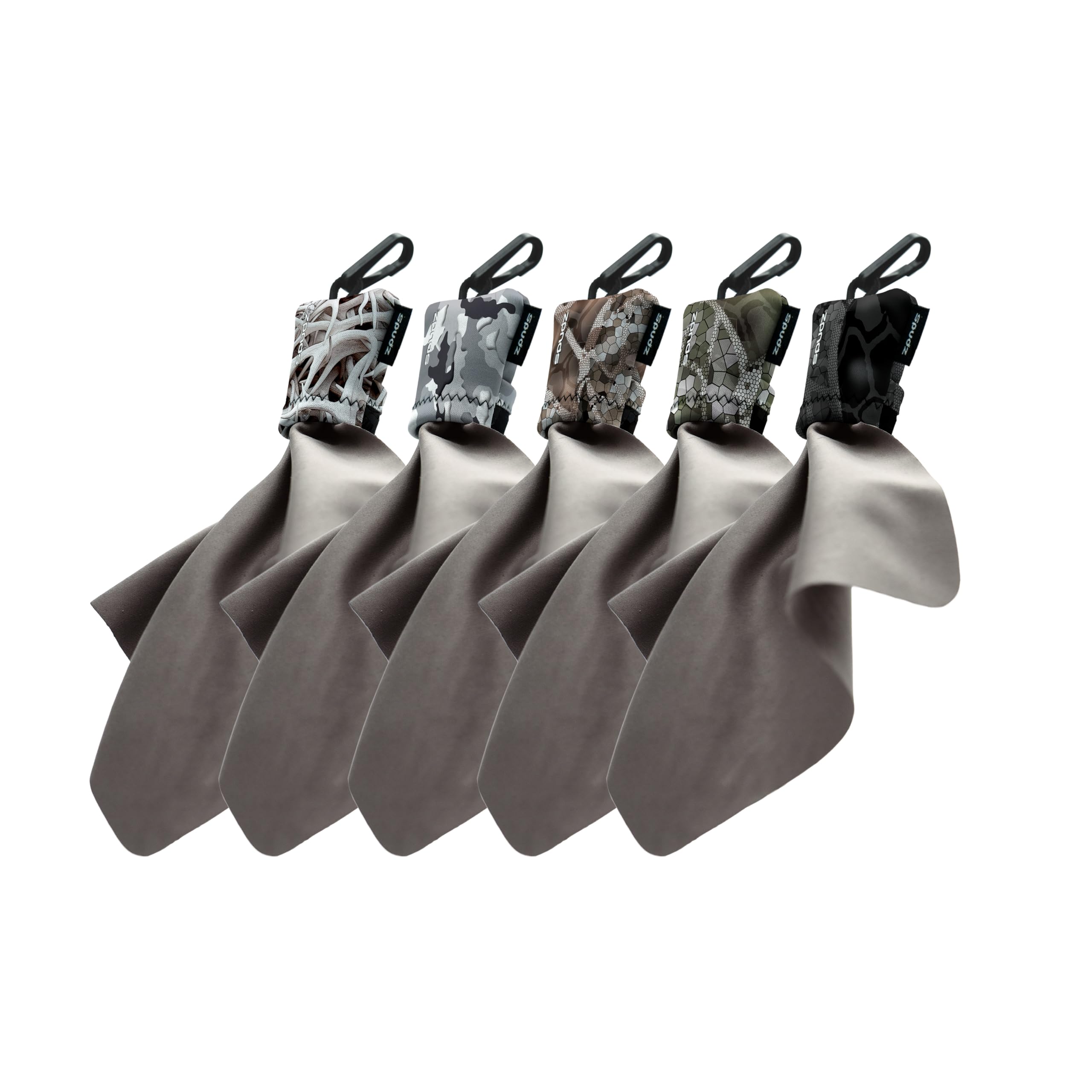 SPUDZ Ultra Variety Pack | Five 6" x 6" Microfiber Towels w/Neoprene Pouches | Premium Microfiber Cleaning Cloths for Laptops, Lenses, Cameras, Screens, and More | 5 Color Variety Pack (Vanish)