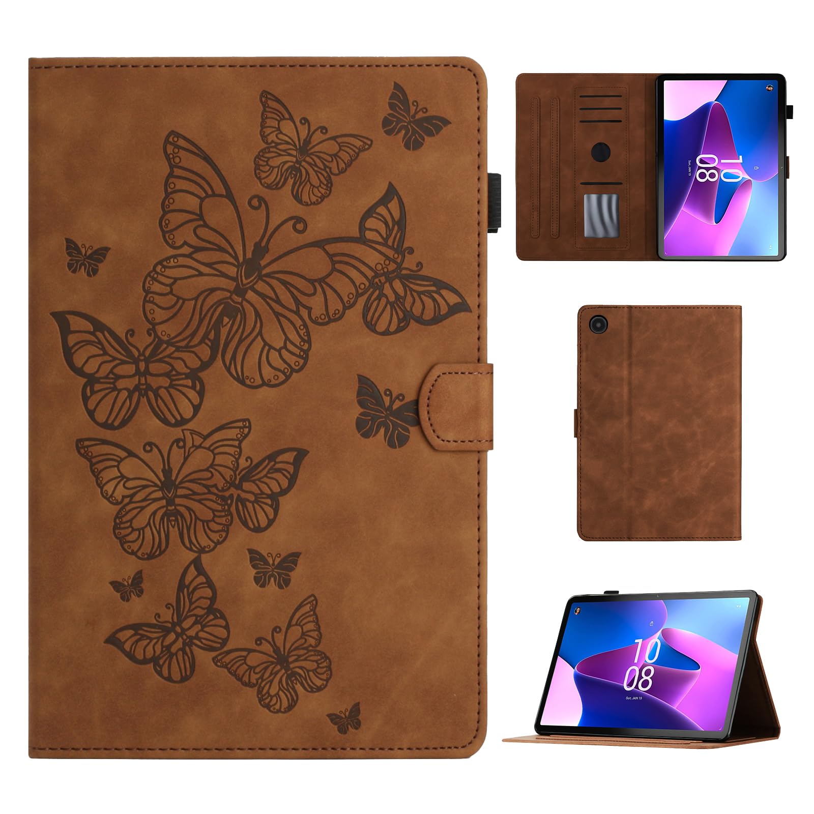 CASAFUNY Case Cover for Lenovo Tab M10 3rd Gen 10.1 Inch Protective Cover with Stand and Car Wake Up/Sleep Cover for Lenovo Tab M10 2022 TB-328FU/TB-328XU, Brown