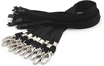 EasyBadge Black Lanyards ID Badges 10 Pack Safety Breakaway Metal Lobster Clip