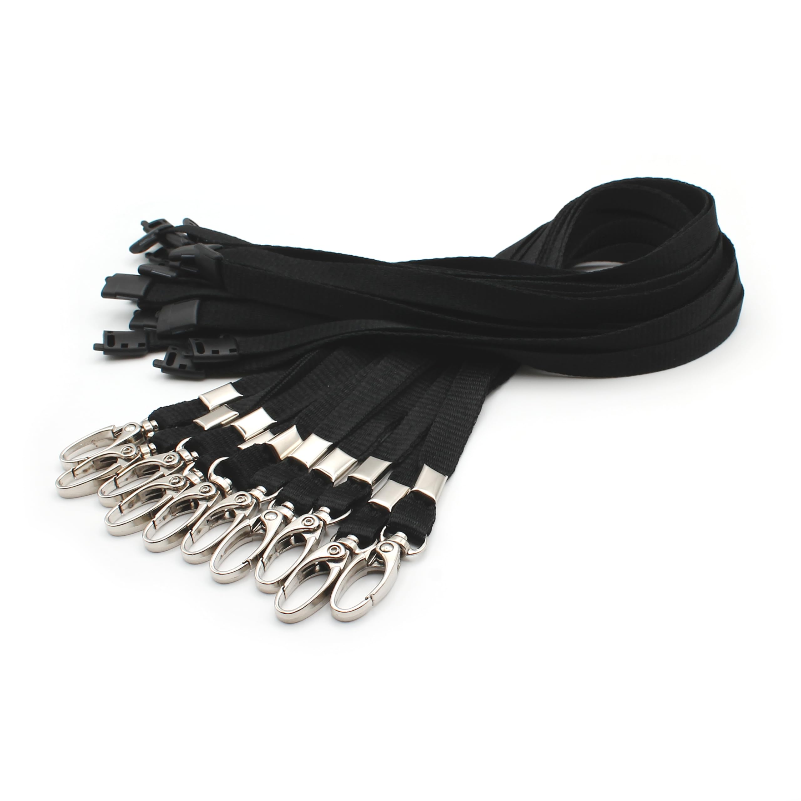 EasyBadge Black Lanyards for ID Badges with Safety Breakaways and Metal Lobster Clips - Pack of 10