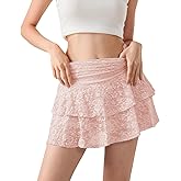 Women Mini Skirts Floral Lace Slip Skirt Low Waist Ruffle Layered Pleated Skirts Y2k Tiered Short Skirt