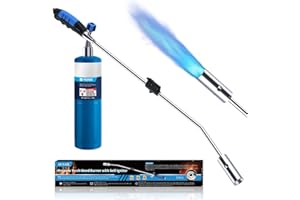 AUSAIL Weed Torch Propane Burner,120,000 BTU Blow Torch,Flamethrower with Adjustable Flame and Ergonomic Rubber Handle for Weeding,Charcoal Starter(Fuel Not Included)(Lower Gas Flow Before Ignition)