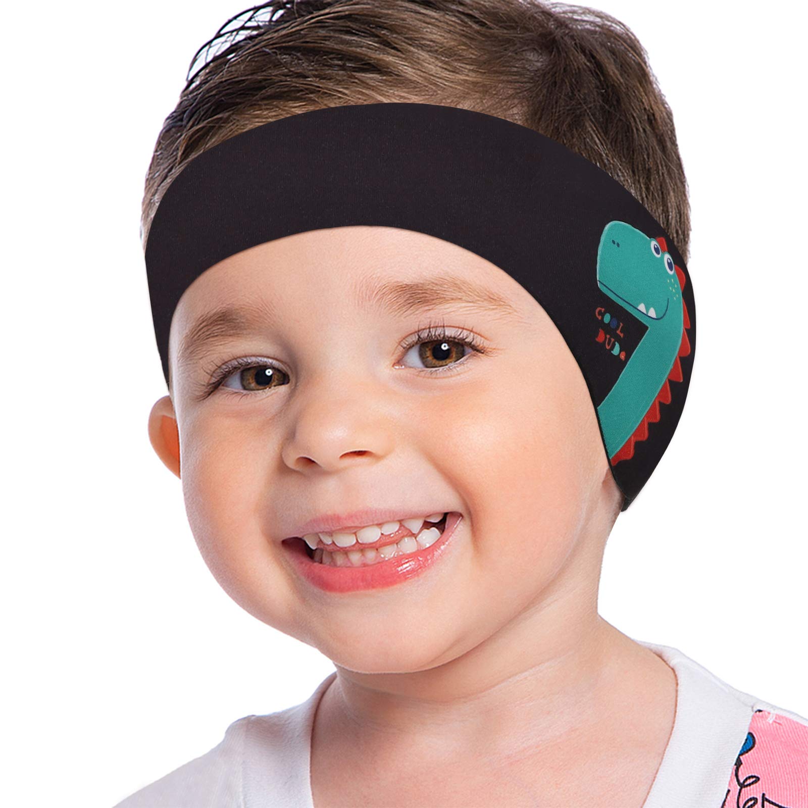 MoKo Swimming Headband - Cute Dinosaur Waterproof Ear Protection Band for Kids Age 1-3, S Size - Black