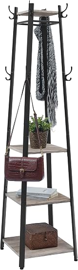 VASAGLE LCR080B02 Coat Rack with 3 Tier Shelf Industrial Greige Black