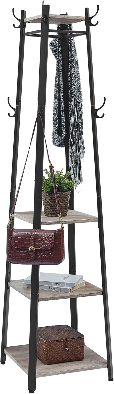 VASAGLE LCR080B02 Coat Rack with 3 Tier Shelf Industrial Greige Black