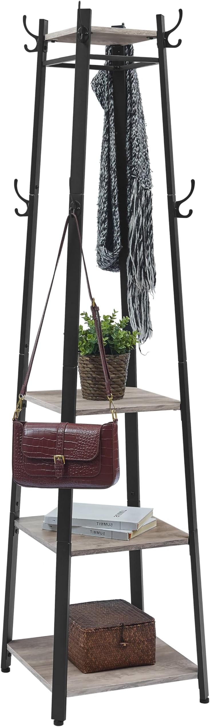 VASAGLE LCR080B02 Coat Rack with 3 Tier Shelf Industrial Greige Black