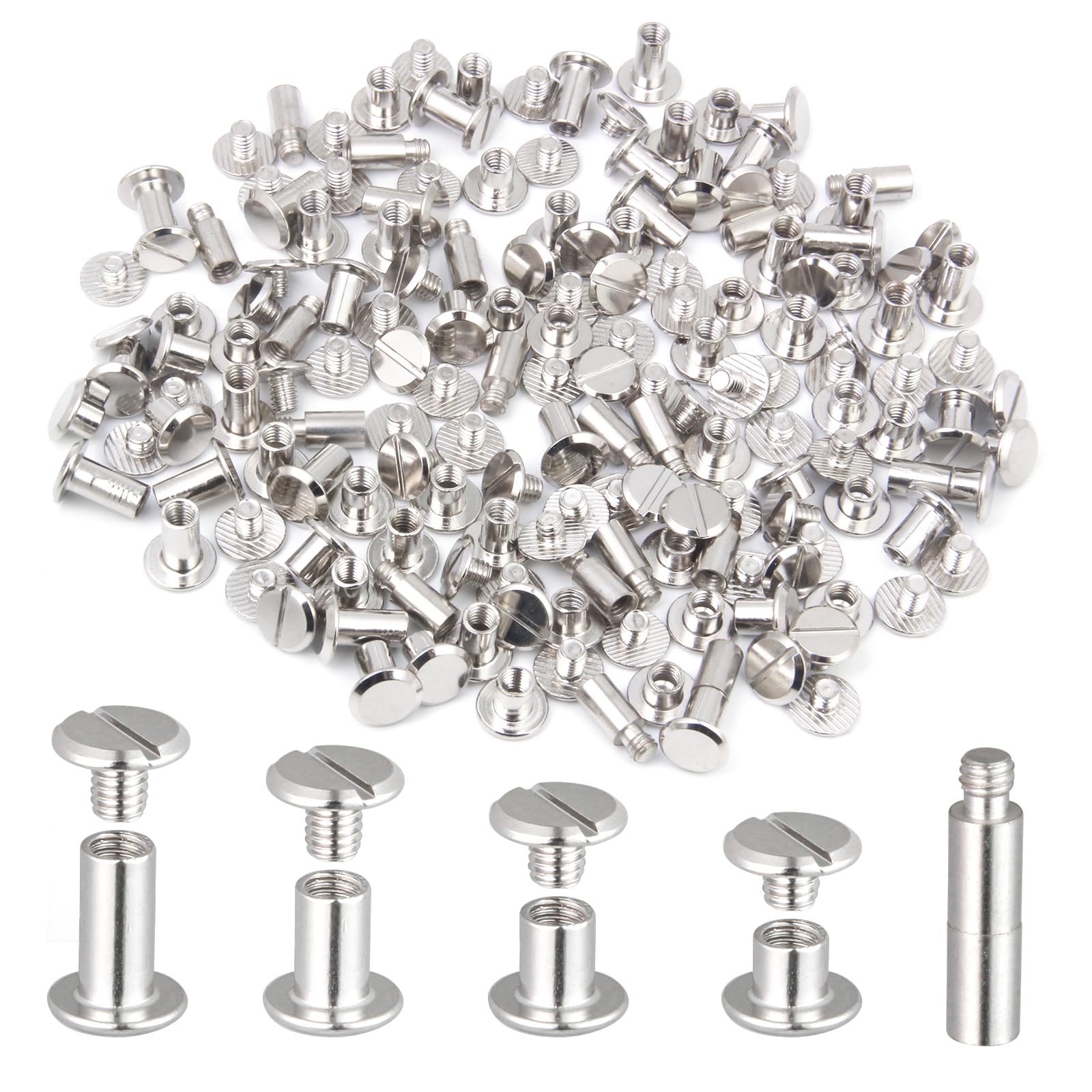 Photo 1 of 100 Pack Chicago Screws and Extention Posts for Binding Extending Scrapbook Photo Album Refill Pages Compatible with Pioneer Photo Albums (M5 x 4/6/8/10mm Book Screws)