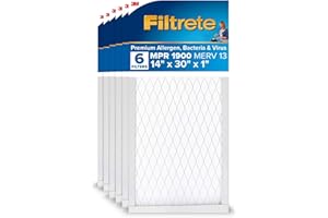 Filtrete 14x30x1 Air Filter, MERV 13, MPR 1900, Premium Allergen, Bacteria & Virus, 3-Month AC and Furnace Filter, Easy on Air Flow, 6 HVAC Filters (Actual Size 13.81 x 29.81 x 0.78 in)