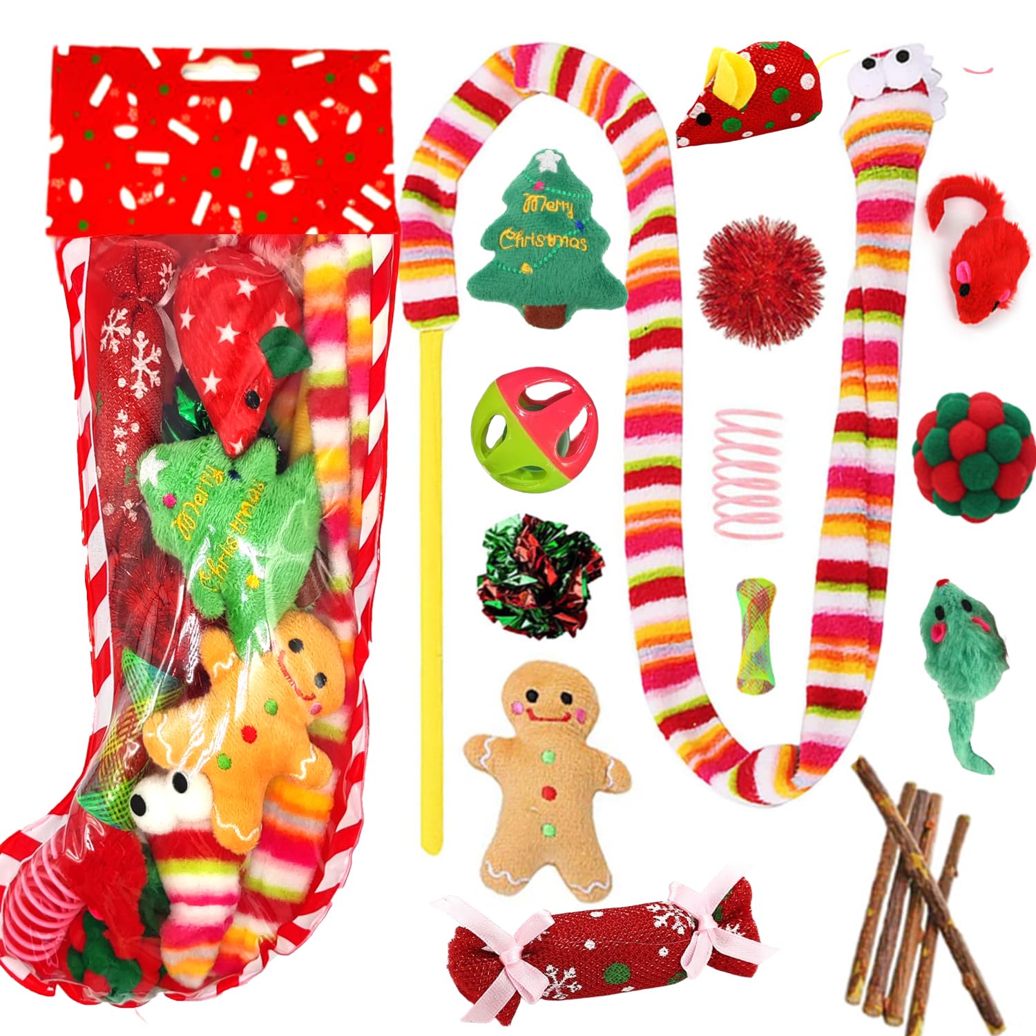 MQIAN Cat Toys, 18PCS Interactive Cat Toy, Christmas Cat Toys for Indoor Cats Interactive Cat Toy Cat Christmas Toys - Christmas Cat Stocking Gift Best Gift for Cats