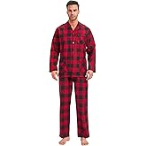 GLOBAL Men's Pajamas Sets 100% Cotton Flannel Sleepwear Long-Sleeve top & Bottom