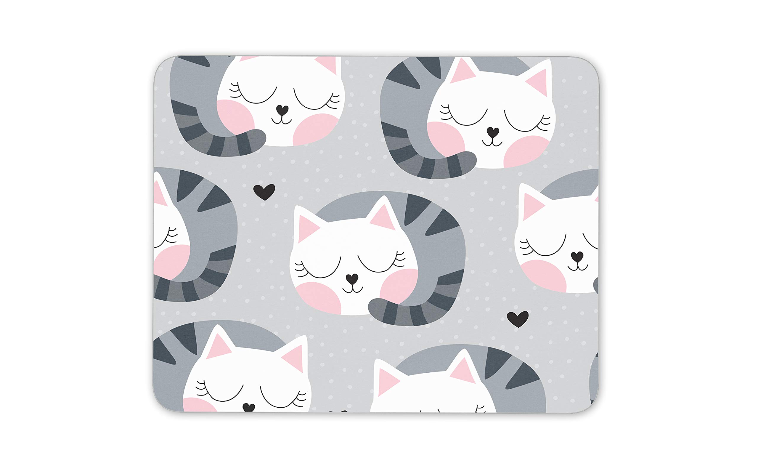 1 x Pink & Grey Sleeping Cats Mouse Mat - Love Heart Cute Animal Kitten Cat #16899