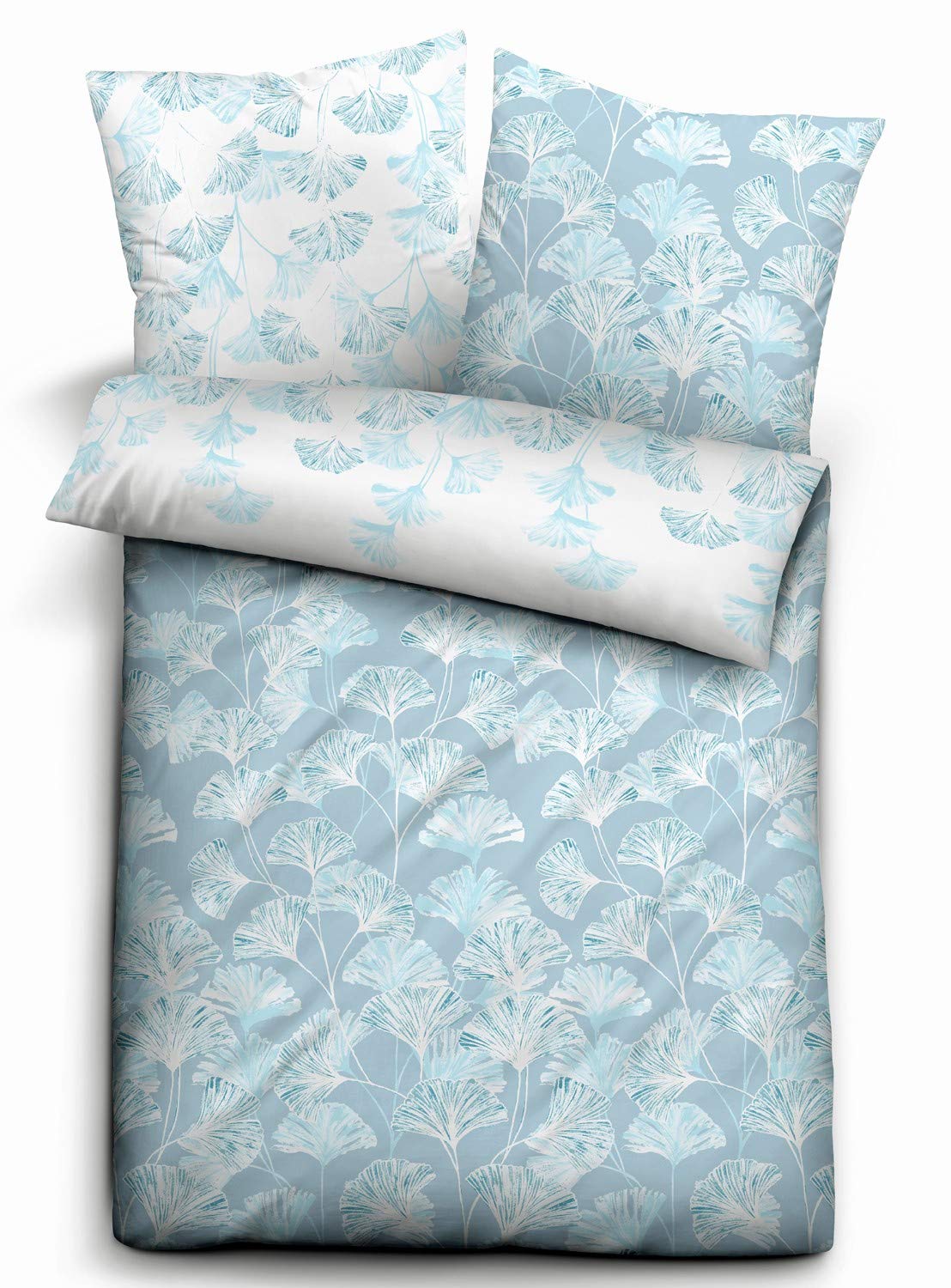 biberna 0636140 Bed Linen Set with Pillowcase Maco Cotton Satin 1 x 155 x 220 cm and 1 x 80 x 80 cm Sky
