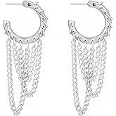 Chunky Gold Silver Huggie Hoop Earrings for Man Women,Punk Hoop Tassel Chain Drop Earrings Trendy Personality Statement Earrings Jewelry