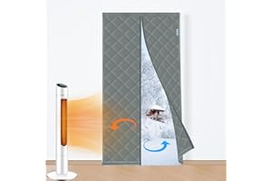 DCUINS Magnetic Thermal Insulated Door Curtain Fits Door Size 32" x 80", Upgraded Oxford Cloth Thicken Cotton Fiber Fill, Winter Screen Cover Insulation for Front Back Attic Door, Grey