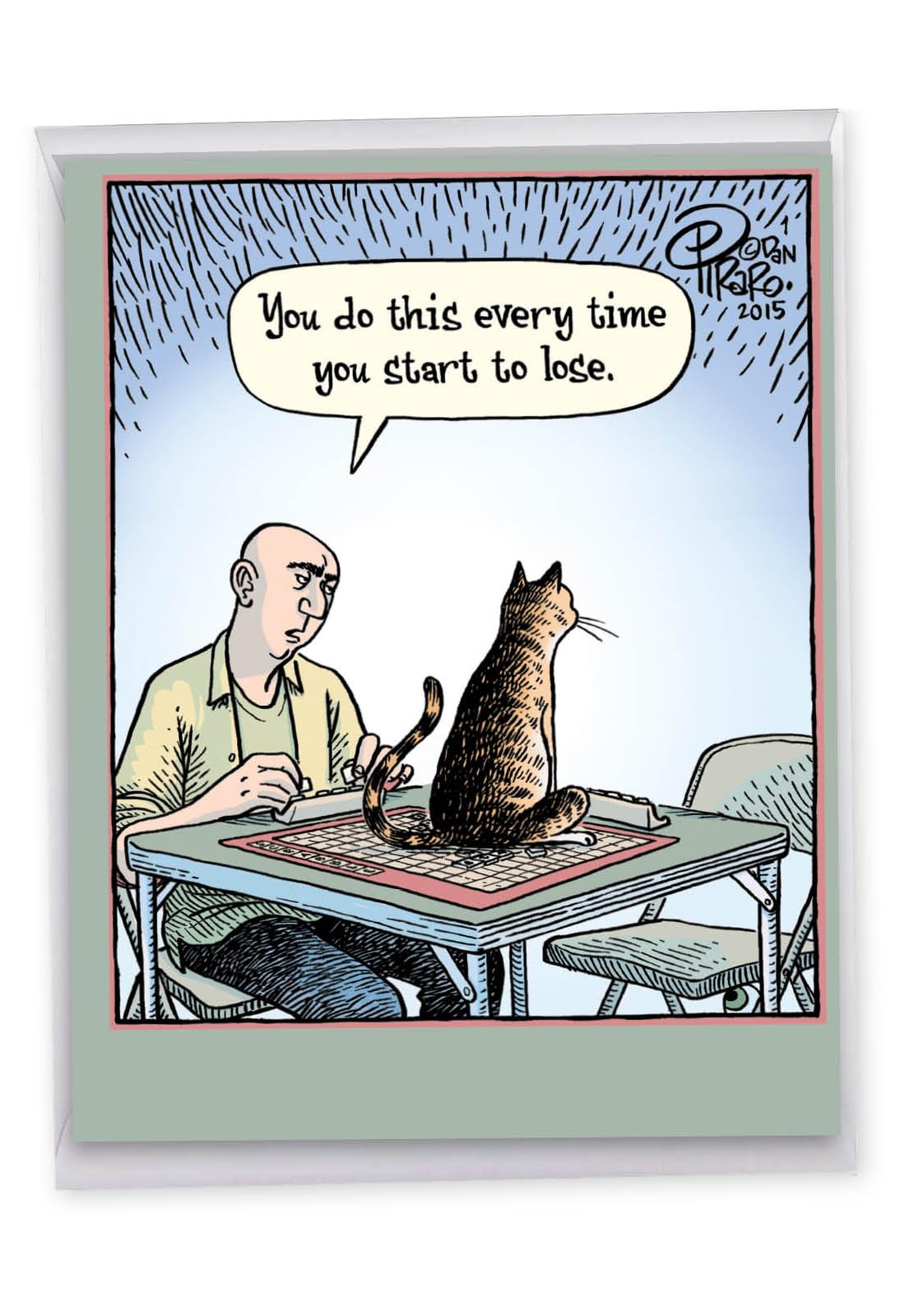Sore Loser - Hilarious Printed Stationery Birthday Card with Envelope (Large 8.5 x 11 Inch) - Notecard for Board Game Enthusiasts and Cat Lovers - Animal Cartoon Illustration J2589BDG