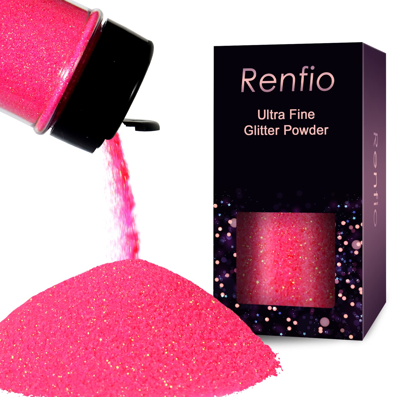 Renfio Iridescent Ultra Fine Glitter Powder 1.75 Oz (50g) Fluorescence Resin Supplies Glitters Flakes Crafts Sequins Epoxy Chips Flakes for Slime Painting Arts Holiday Decoration - Fluorescent Purple