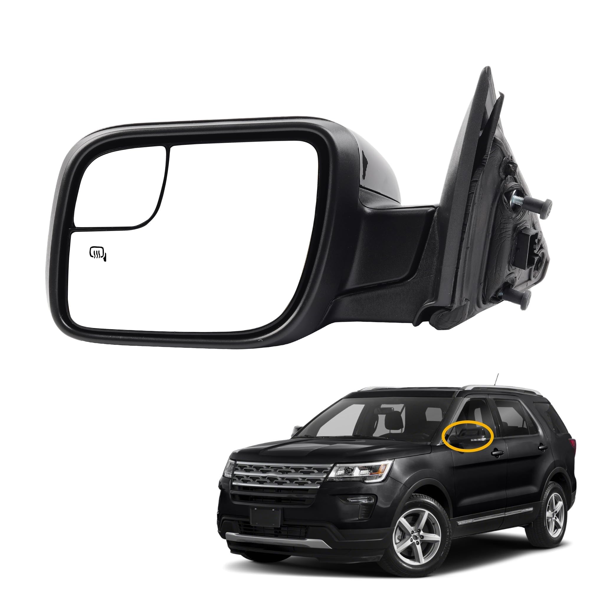 Photo 1 of Dasbecan Left Driver Side Door Mirror Compatible with Ford Explorer 2011-2019 Power Adjusted Glass Heated with Turn Signal Light Puddle Lamp Blind Spot Glass Replaces FO1320554 Black 7Pins