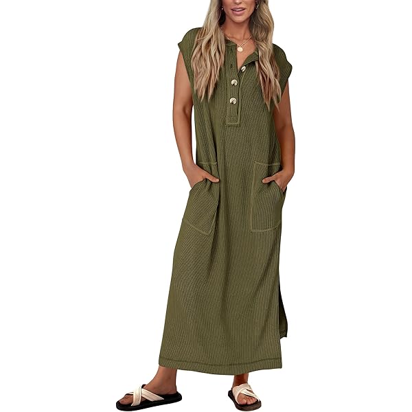 Women's Loose Fit Sleeveless Striped Long Dress With Pockets CHARTOU Women's Striped Flowy Long Dress - Sleeveless Henley T-Shirt Dress With Pockets Better With Chardonnay Storefront Dress Women's Loose Fit Sleeveless Striped Long Dress With Pockets CHARTOU Women's Striped Flowy Long Dress - Sleeveless Henley T-Shirt Dress With Pockets Better With Chardonnay Storefront Dress