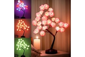 Fanshunlite Rose Flower Tree Lights Table Lamp Decors with 18 Colors Changing, Gift for Halloween Christmas, 24 LEDs Colorful Lighted Bonsai Tree for Home Wedding Party, Red