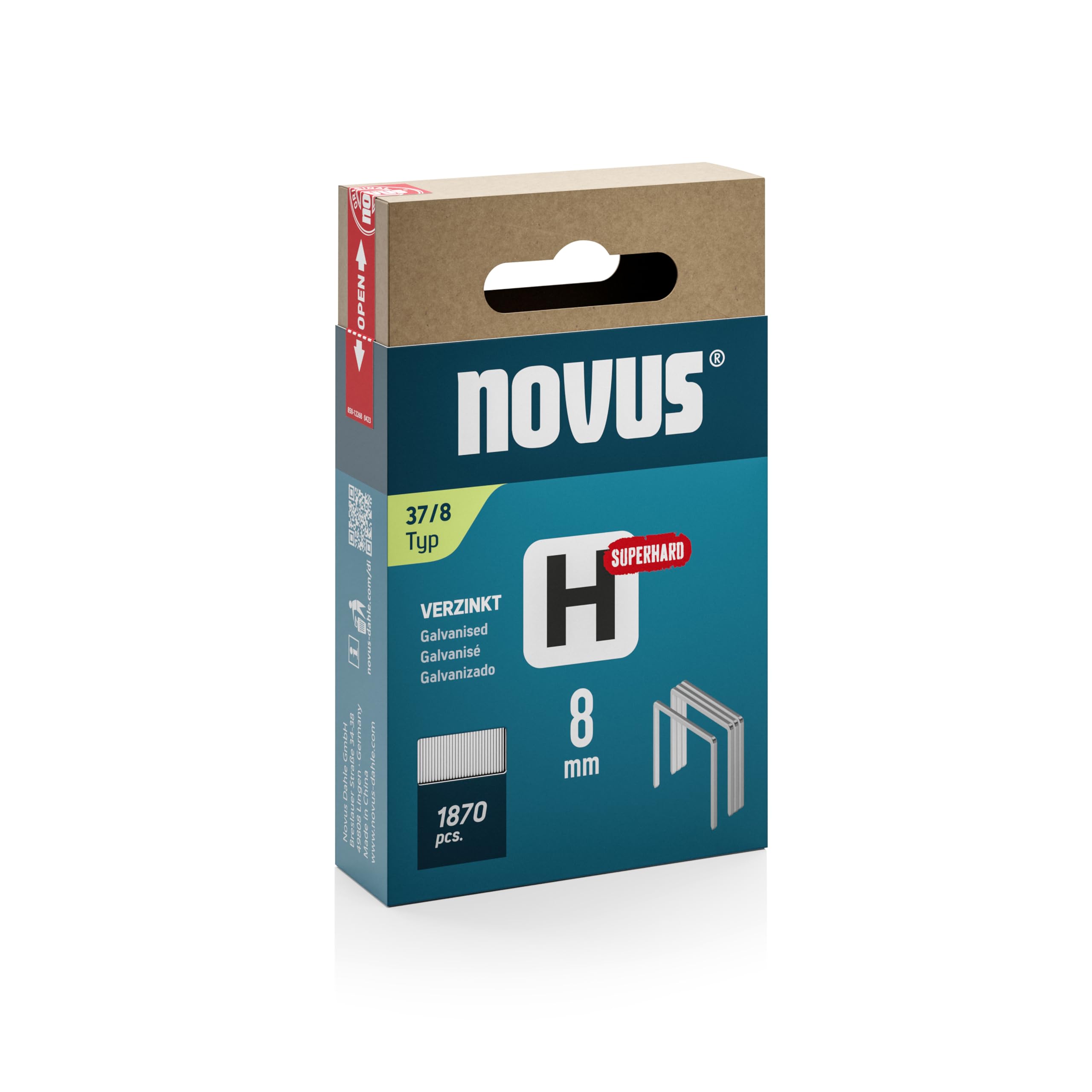 NOVUS TOOLS 8 mm Super Hard Fine Wire Staples, Type 37/8, 1870 Pieces, Galvanised Steel, Gray