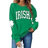 TAOHONG Women St. Patrick's Day Sweatshirts Shamrock Shirt Clover Printed Long Sleeve Irish Gift Casual Loose Fit Tops