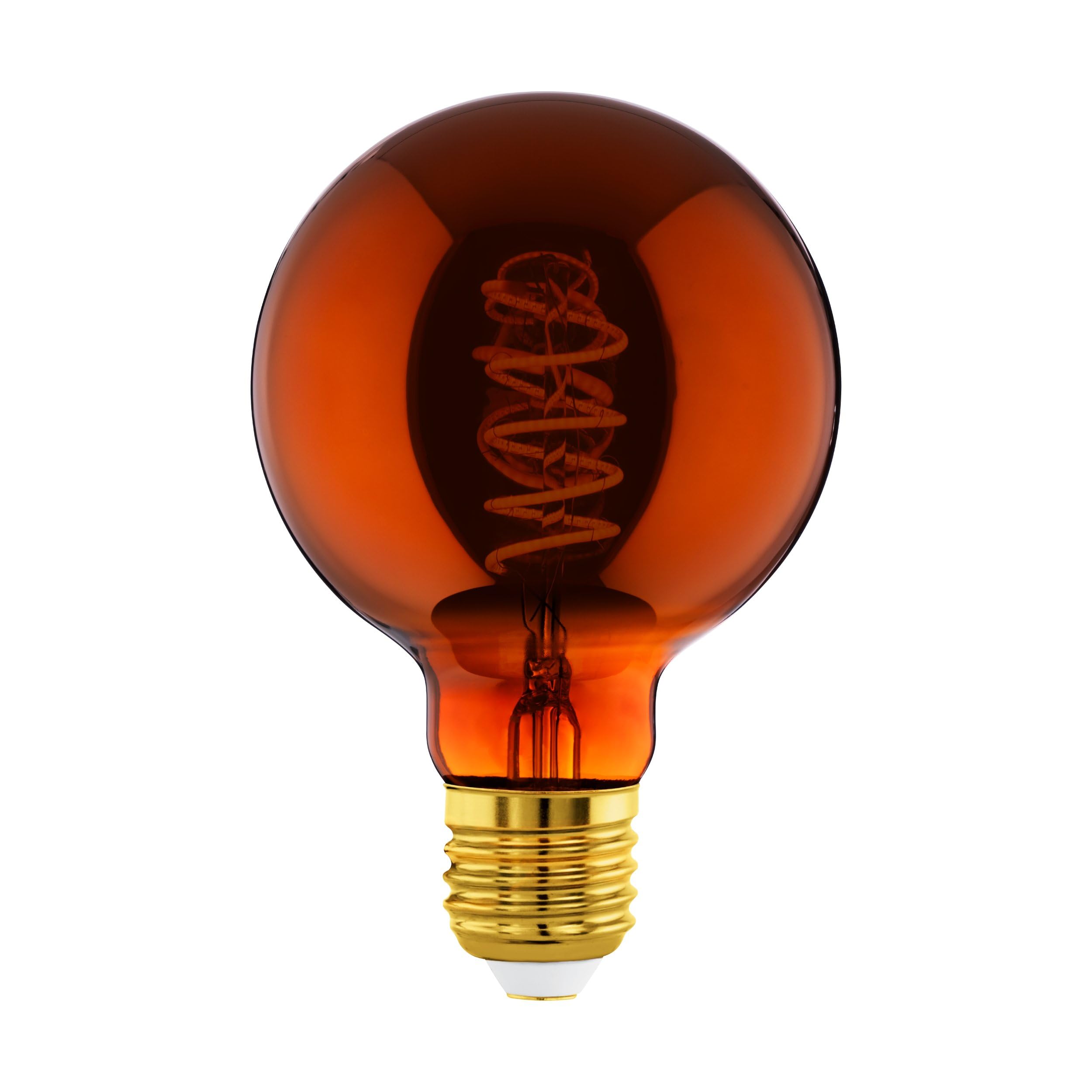 Eglo Dimmable E27 LED globe, vintage spiral filament light bulb, Edison lamp for retro lighting, 4 watt, 30 lumen, warm white glow, copper, 2000k, G95, Ø 3.7"