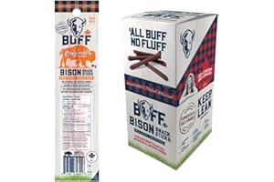 BUFF Bison Snack Sticks – Original Flavour, 50g Twin Pack, Box of 12, High-Protein, Nitrate-Free, Gluten-Free, Made in Canada
