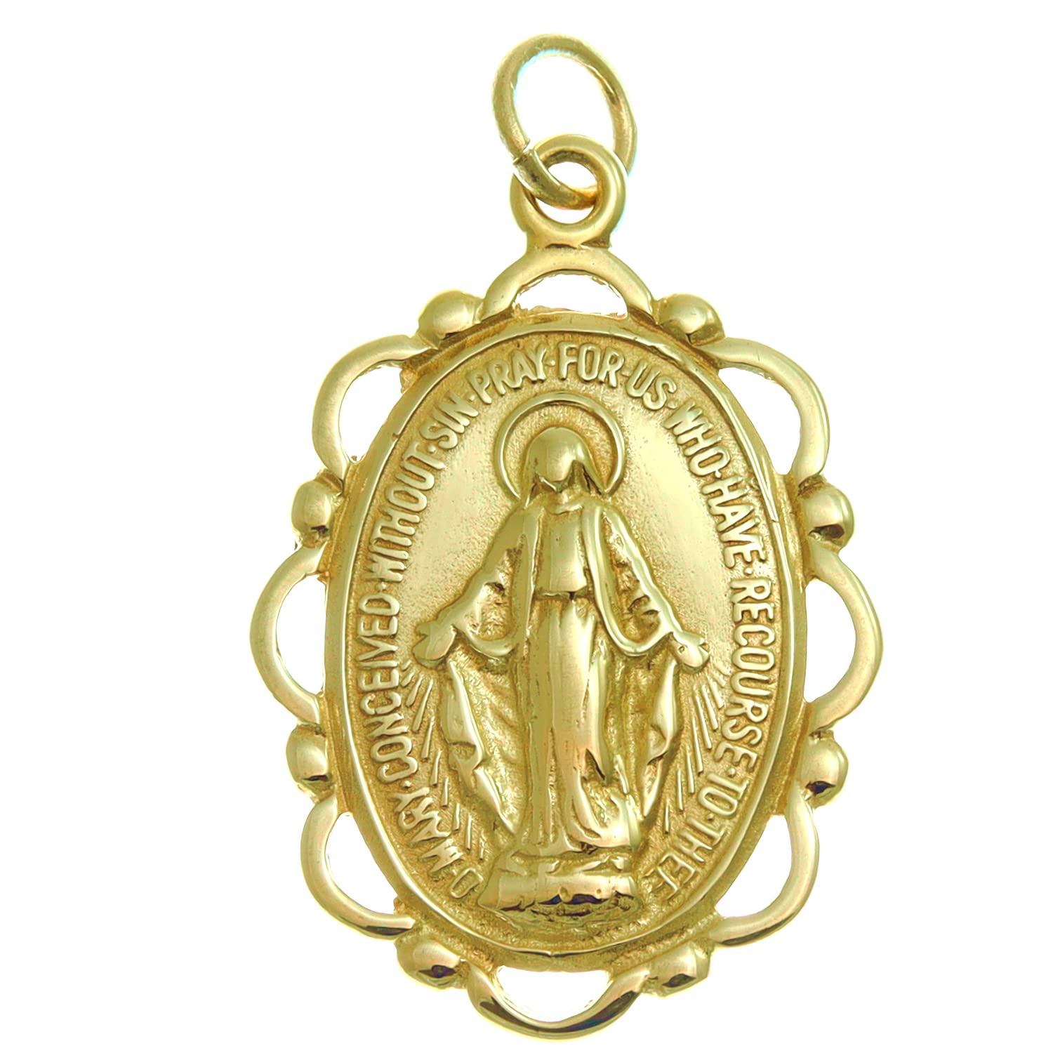 Alexander Castle Solid 9ct Gold Miraculous Medal Catholic Pendant - 27mm x 18mm Filigree Miraculous Medal PENDANT ONLY with Jewellery Gift Box